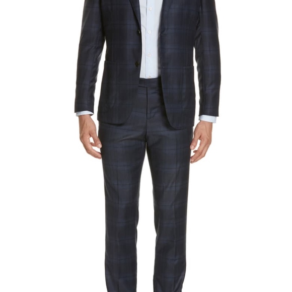 EIDOS Trim Fit Plaid Wool & Cashmere Suit